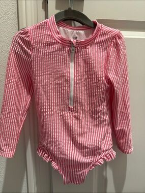 GAP Girls Pink and White Striped Long-Sleeve Rash Guard